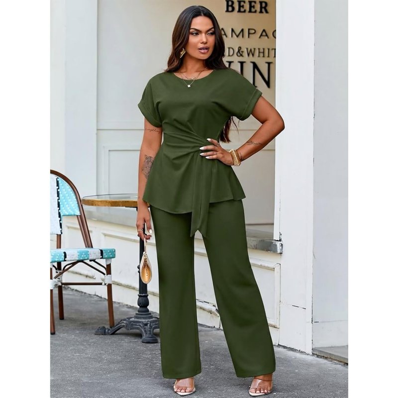 Women's 2 Piece Outfits Short Sleeve Peplum - Image 2