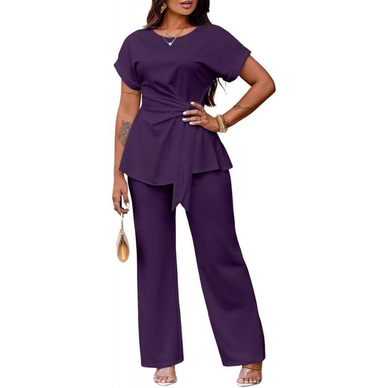 Women's 2 Piece Outfits Short Sleeve Peplum - Image 12