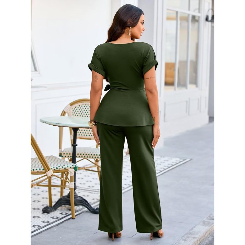 Women's 2 Piece Outfits Short Sleeve Peplum - Image 4