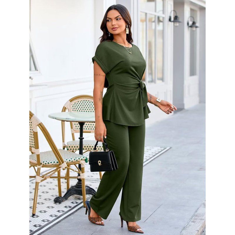Women's 2 Piece Outfits Short Sleeve Peplum - Image 3