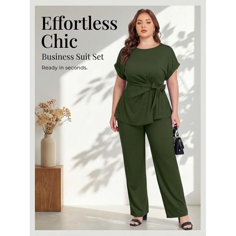 Women's 2 Piece Outfits Short Sleeve Peplum - Image 5